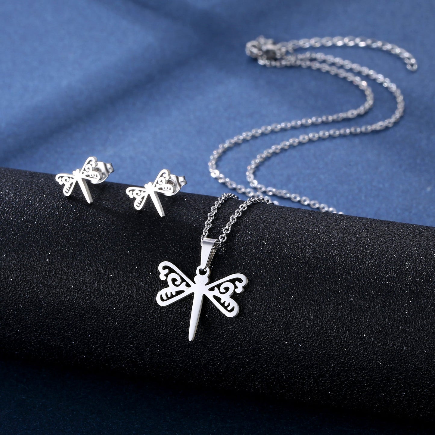 Stainless Steel Necklace Ear Stud Combination Suit Weloria