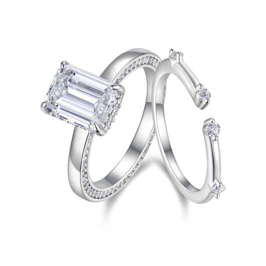 Ice Crystal Love - Fashionable Men's And Women's Ring And Ring Jewelry Set With Moissanite S925 Sterling Silver And Platinum-plated Diamond Weloria