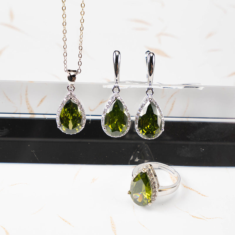 Drop-shaped Zircon Non-fading Ornament Three-piece Set Weloria