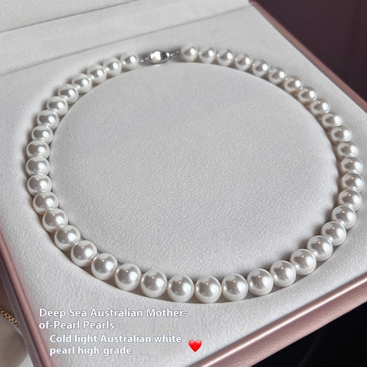 925 Silver Ingot Buckle Strong Light High Quality Shell Pearls Australian White Necklace Weloria