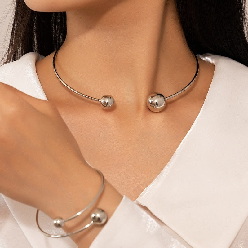 Gold Size Ball Dislocation Thin Open-end Bangle Bracelet Armband Suit Weloria