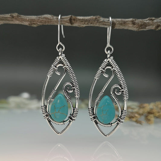 Creative Lapis Retro Silver String Winding Turquoise Earrings Weloria