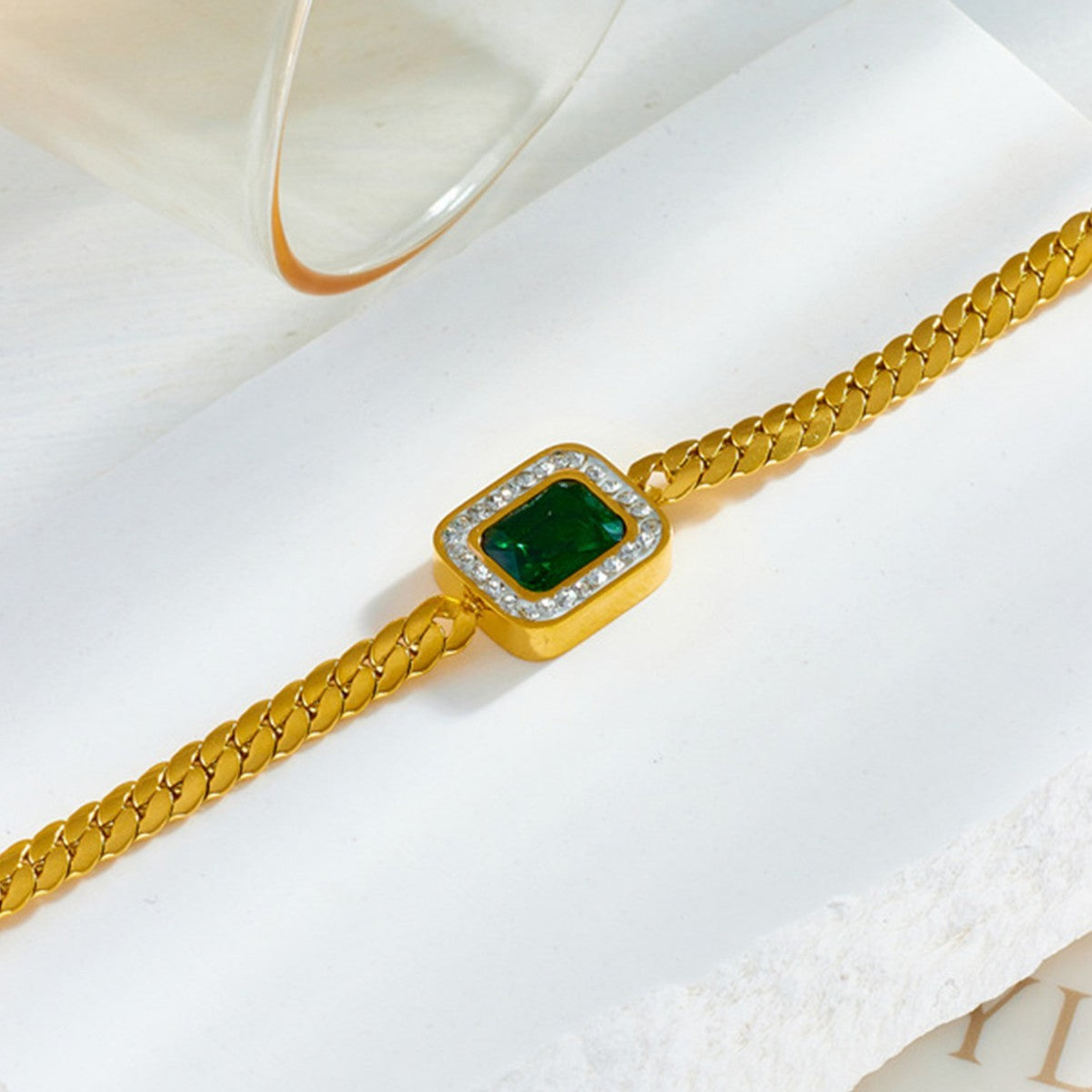 Titanium Steel Green Zircon Inlaid Mud Diamond Colorfast Women's Fashion Bracelet Weloria
