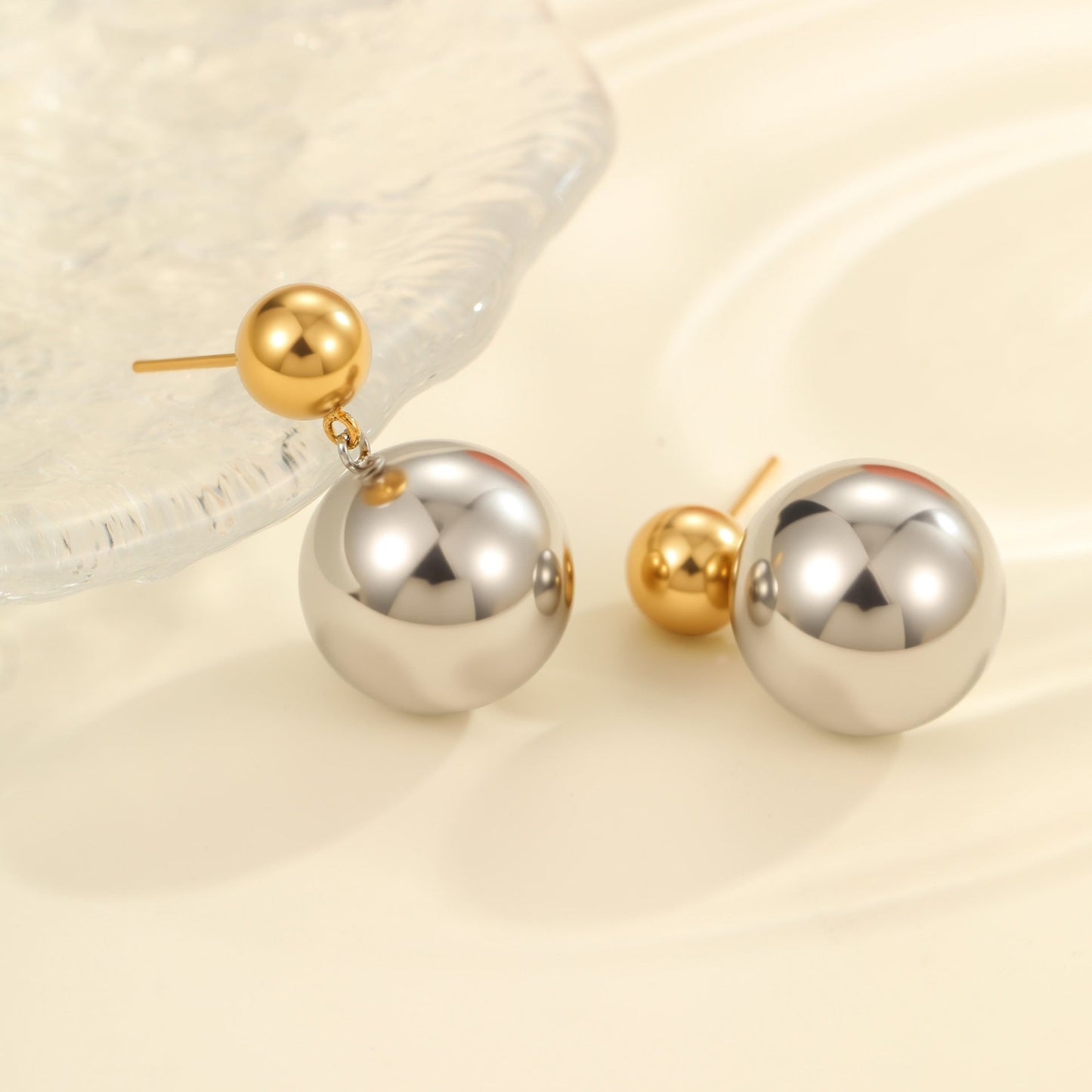 Round Beads Stainless Steel Color-block Ear Stud Weloria