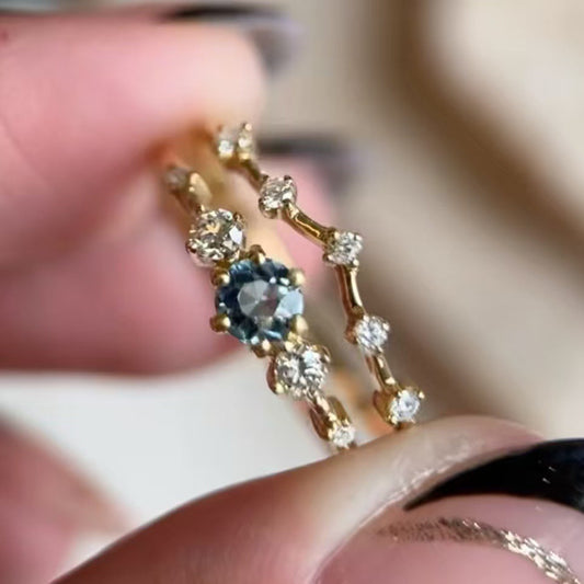 Couple Sea Blue Diamond Simple Jewelry Ring Female Weloria