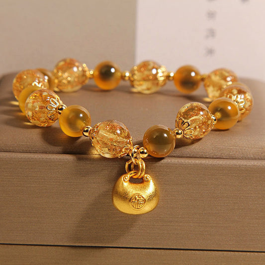 Natural Yellow Sugar Heart Agate Crystal Bracelet For Women Weloria