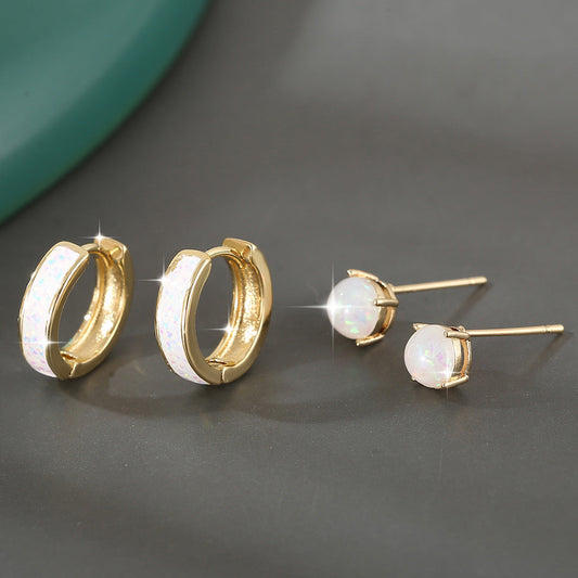 Luxury Temperament Copper Inlaid Opal Round Ear Clip Weloria