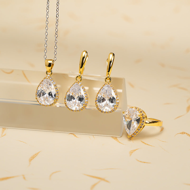 Drop-shaped Zircon Non-fading Ornament Three-piece Set Weloria