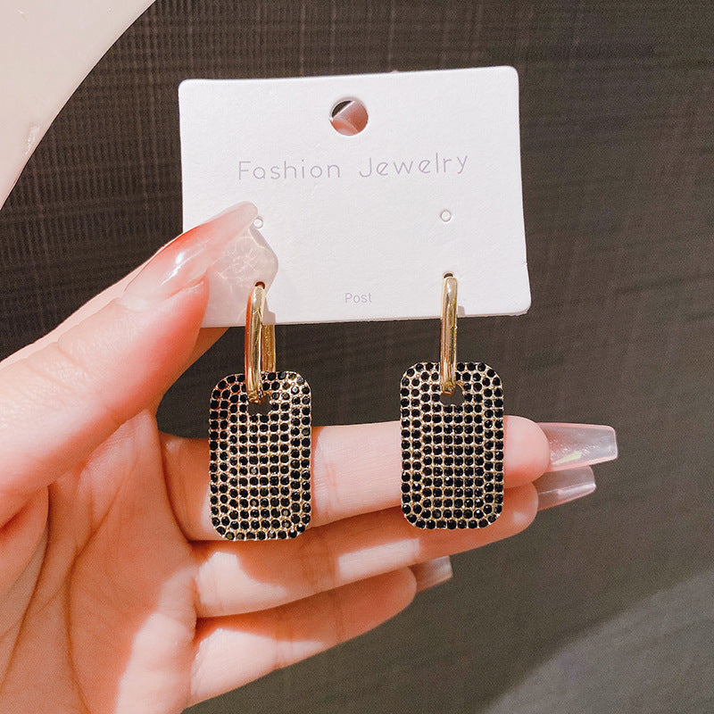 925 Silver Needle Exaggerated Geometric Full Diamond Earrings Weloria
