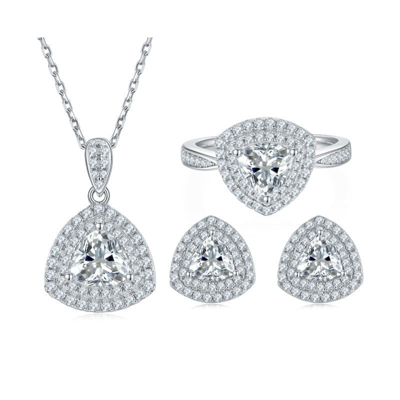 1 Karat Moissanite Special-shaped Rings Ear Studs Necklace Three-piece Set Weloria