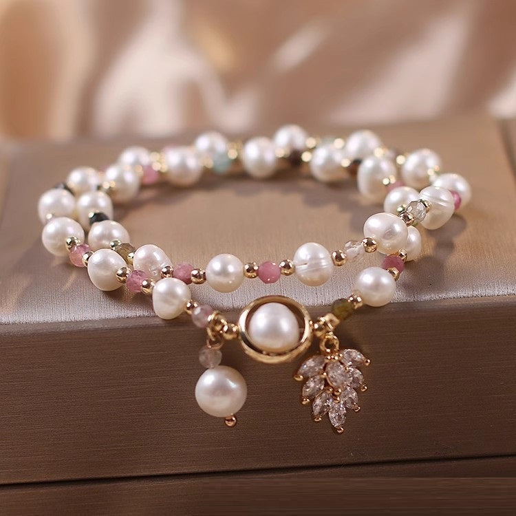 New Double Circle Strawberry Quartz Bracelet Women Weloria