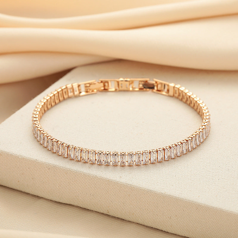 European And American Simple Rectangular Affordable Luxury Style Full Diamond Fashion All-match Bracelet Weloria