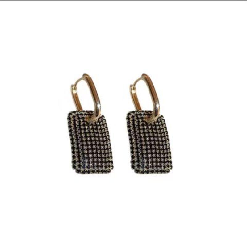 925 Silver Needle Exaggerated Geometric Full Diamond Earrings Weloria