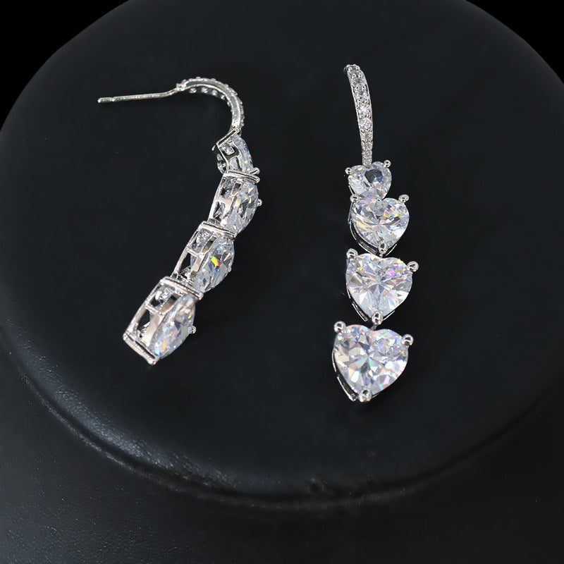 Niche Refined Zircon Love Heart Earrings Female Weloria