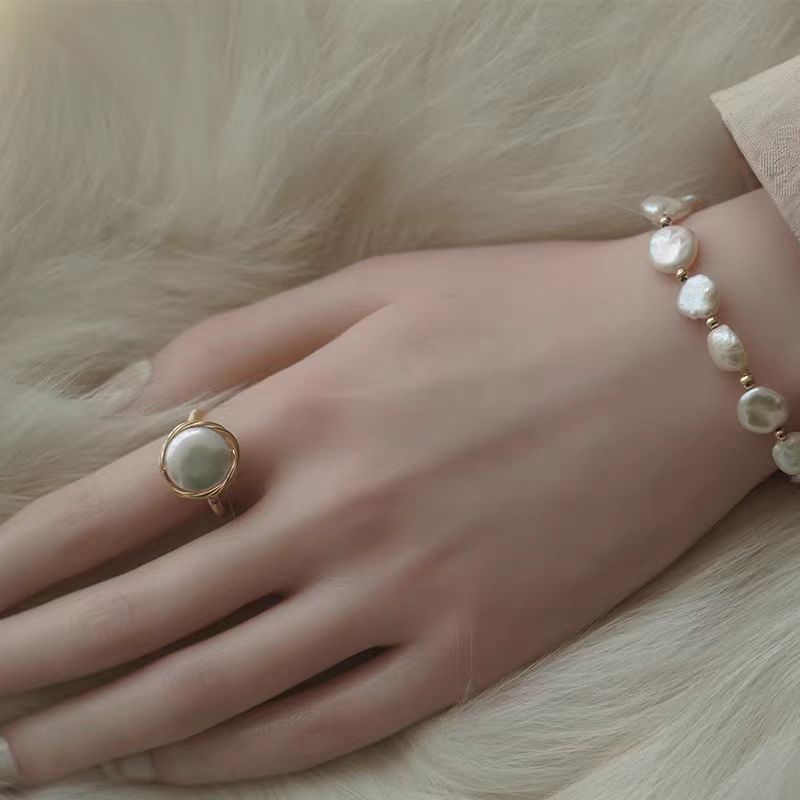 Freshwater Pearl Ring Copper-plated Gold Hand Winding Weloria