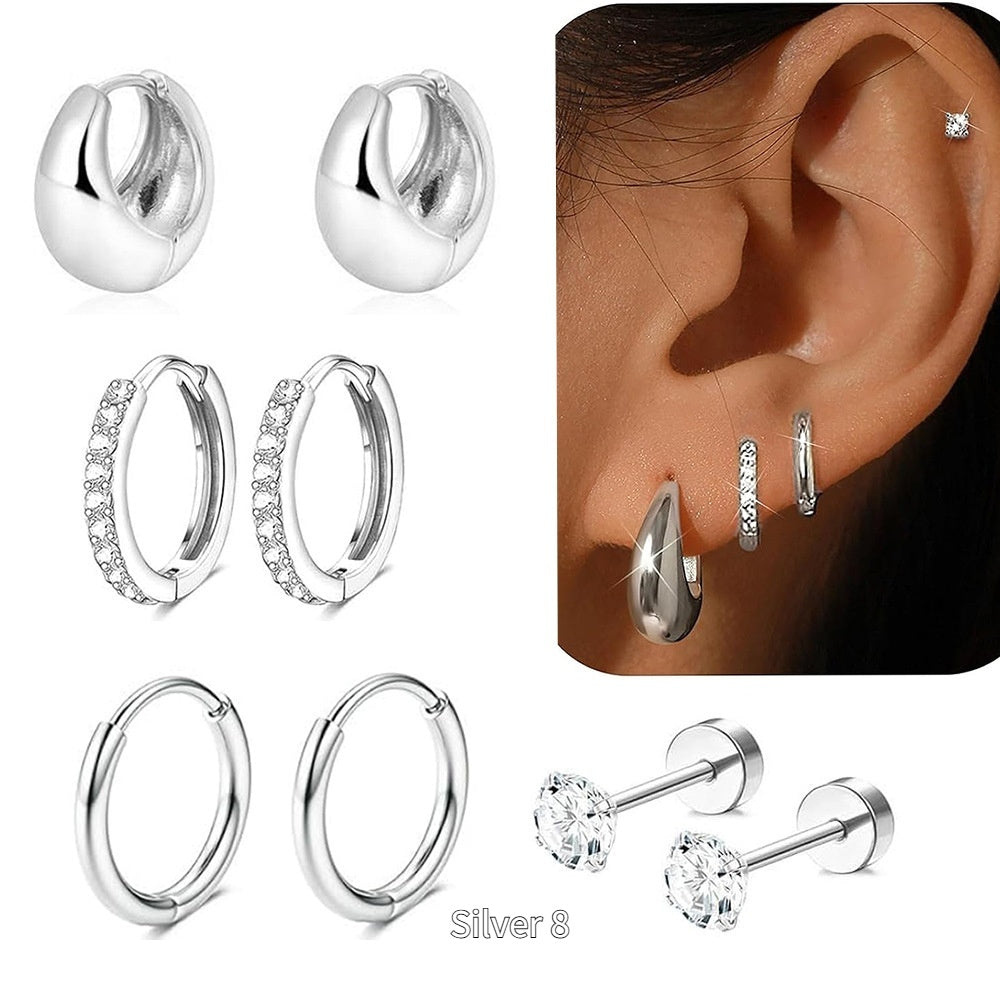 Geometric Zircon Thin Rod Opening Earring Eardrop Real Gold Plated Stainless Steel Suit Weloria