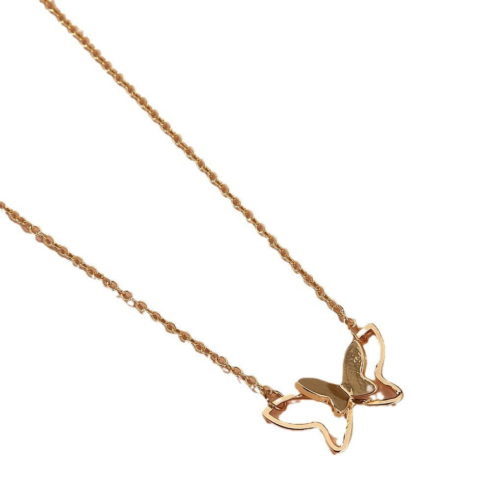 Women's Fashion Simple Double-layer Metal Butterfly Pendant Necklace Weloria
