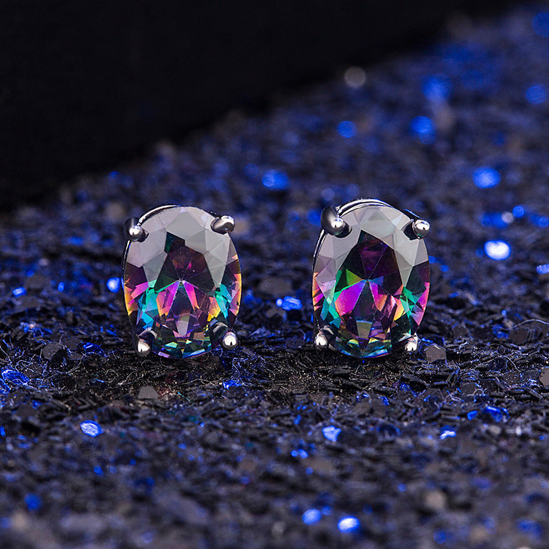 Oval Colorful Stone Stud Earrings For Women Weloria