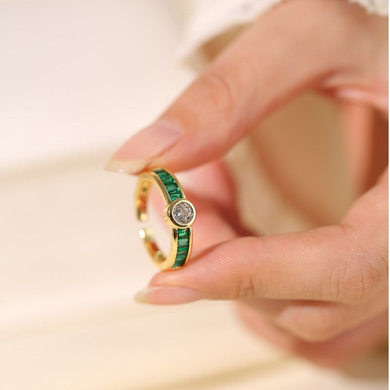 Ring Female European And American Micro Inlaid Emerald Zircon With Diamond Weloria