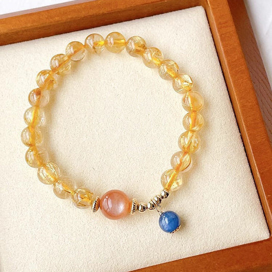 Natural Gold Rutilated Quartz Sunstone Bracelet Weloria