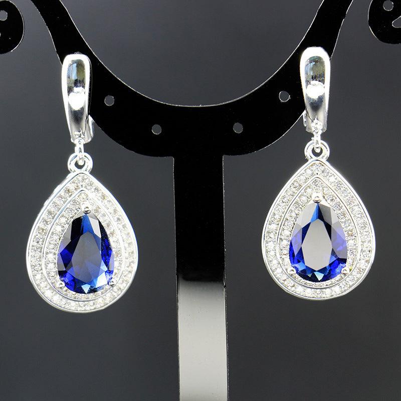 Jewelry Four-piece Set Rings Pendants Earrings Drop-shaped Gem Weloria