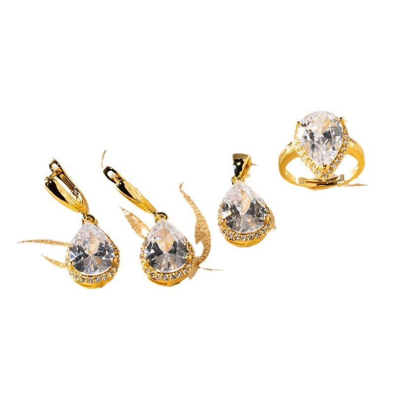 Drop-shaped Zircon Non-fading Ornament Three-piece Set Weloria