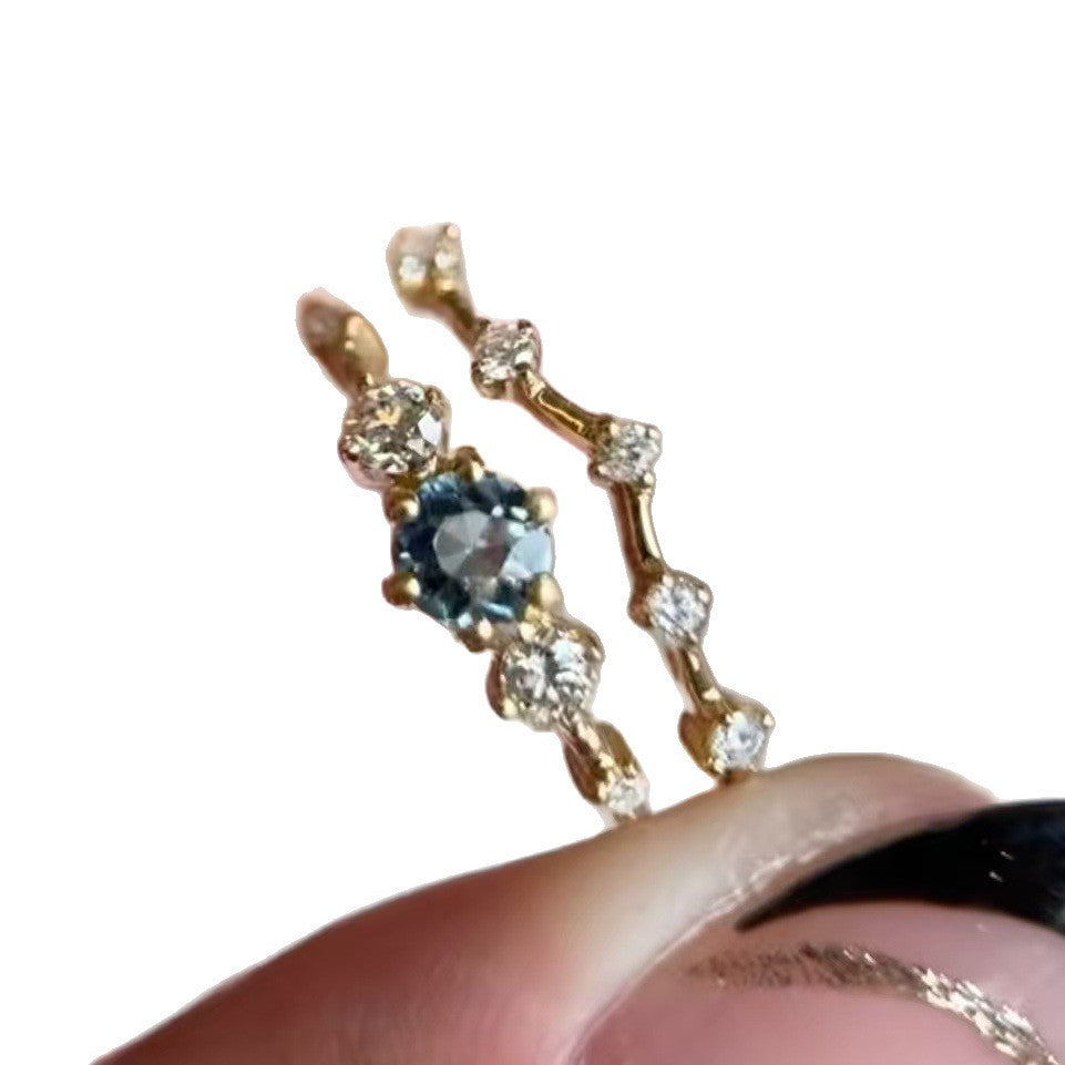 Couple Sea Blue Diamond Simple Jewelry Ring Female Weloria