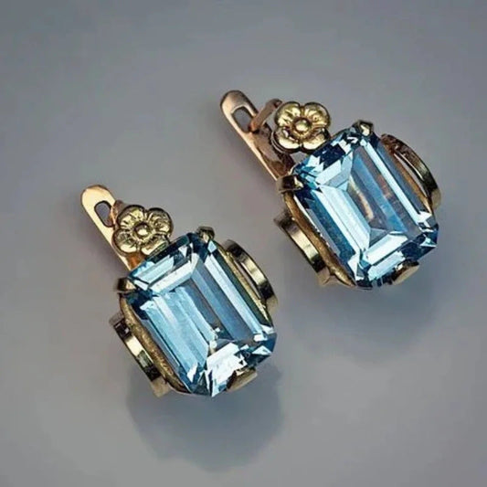 Square Rock Candy Earrings Navy Blue Topaz Stud Earrings Weloria