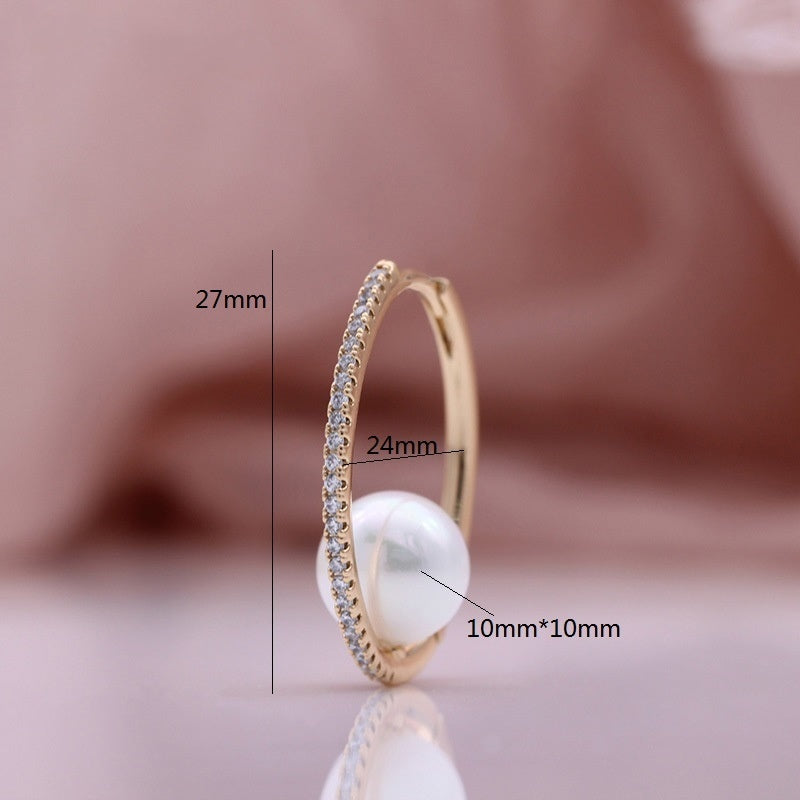 Pearl Trendy Champagne Gold Inlaid Zircon Earrings Weloria
