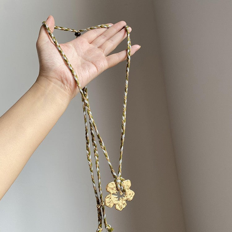Gold Hibiscus Rosa-sinensis Pendant Necklace For Women Weloria