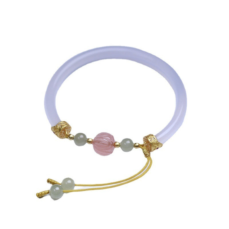 Natural White Agate Half Bracelet With South Red Lotus Beads Accessories S925 Silver Weloria