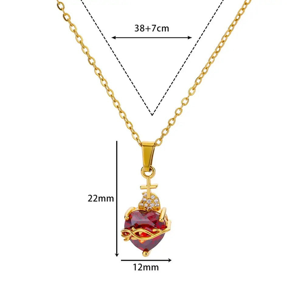 New Heart-shaped Cross Zircon Necklace Red Pendant Female Personality Weloria