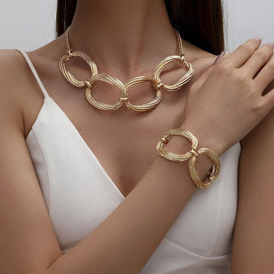 Personality Metal Geometry Creative Simple Necklace Bracelet Jewelry Suit Weloria