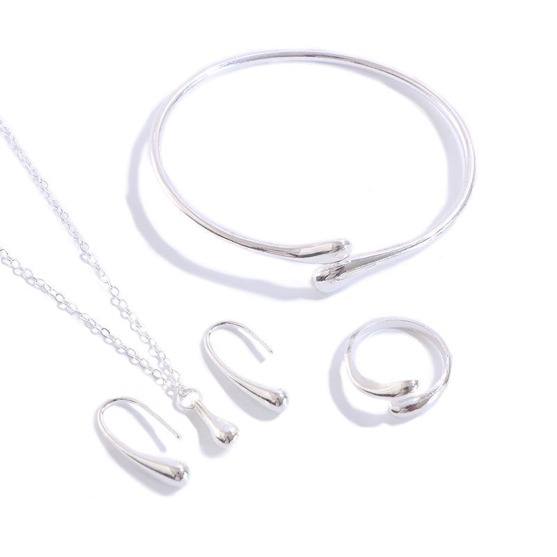 Water Drop Suit Simple Daily Fashion Necklace Earrings Bracelet Ring Suit Weloria