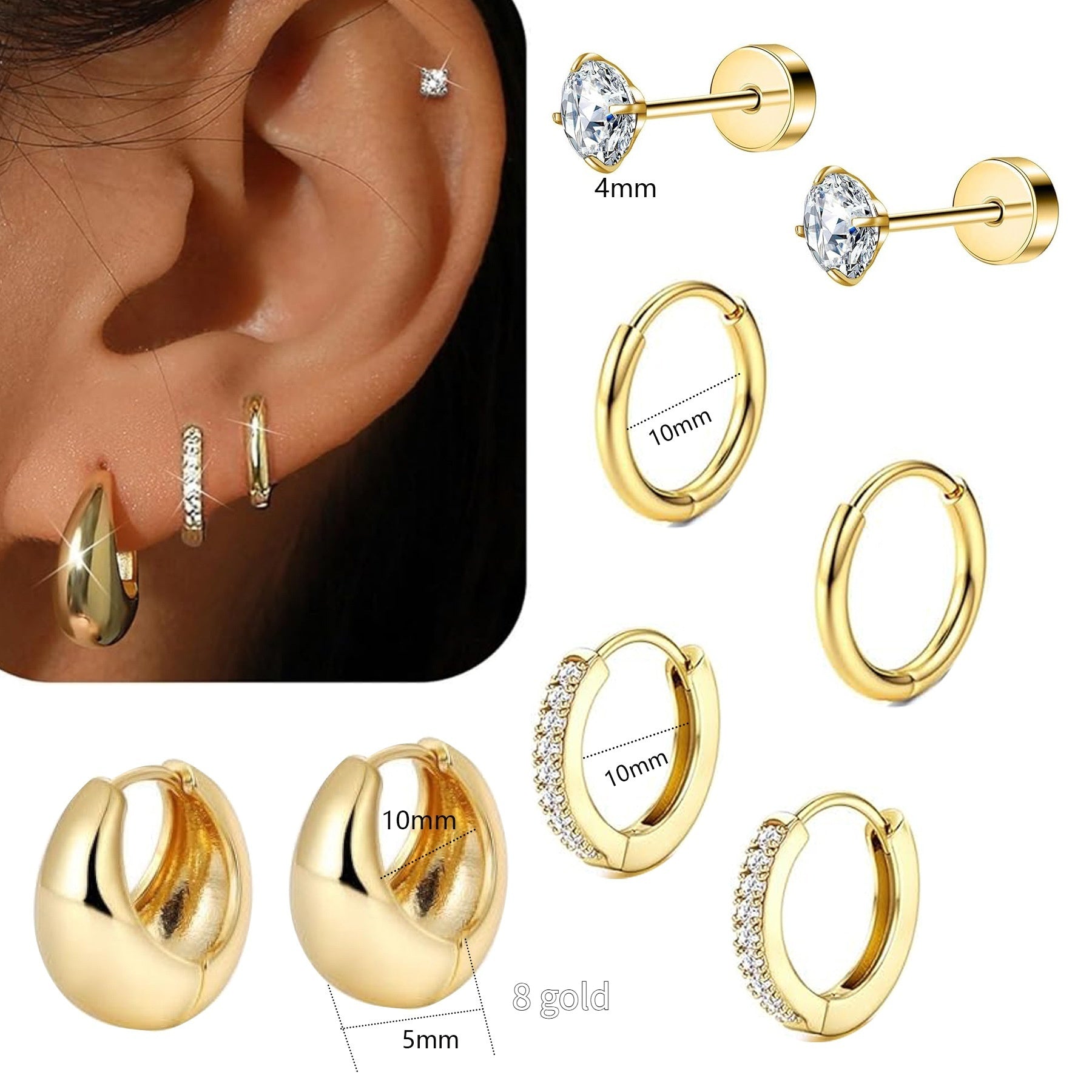 Geometric Zircon Thin Rod Opening Earring Eardrop Real Gold Plated Stainless Steel Suit Weloria