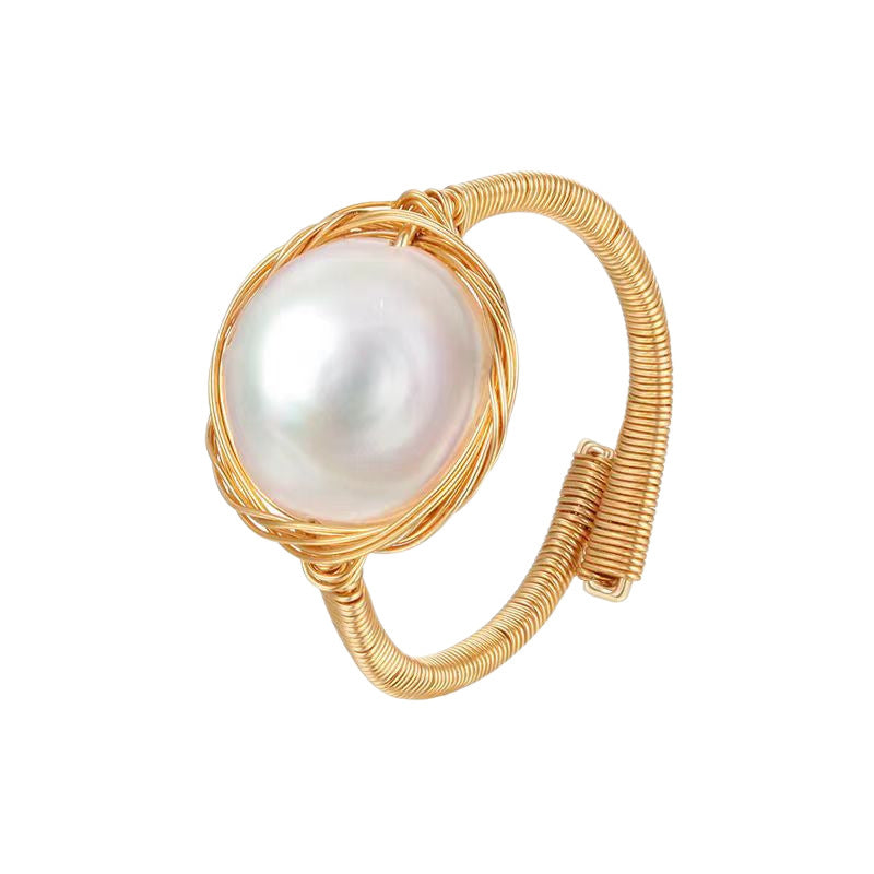Freshwater Pearl Ring Copper-plated Gold Hand Winding Weloria