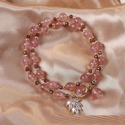 New Double Circle Strawberry Quartz Bracelet Women Weloria