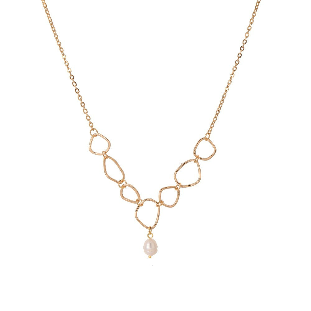 Light Luxury Irregular With Personality Circle And Pearl Necklace For Women Weloria