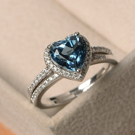 Blue Heart Zircon Ring Fashion Women Ornament Weloria