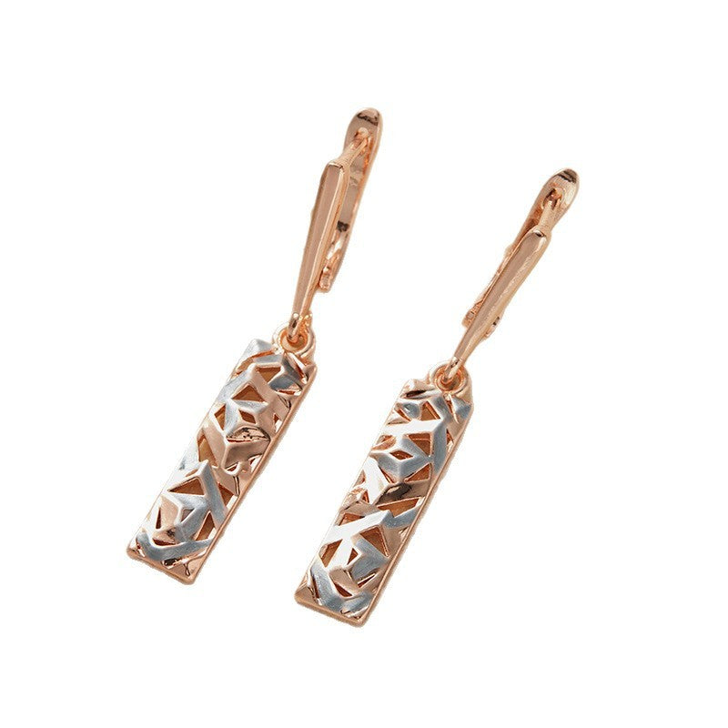Elegant Rectangular Two-tone Hollow Stud Earrings Weloria