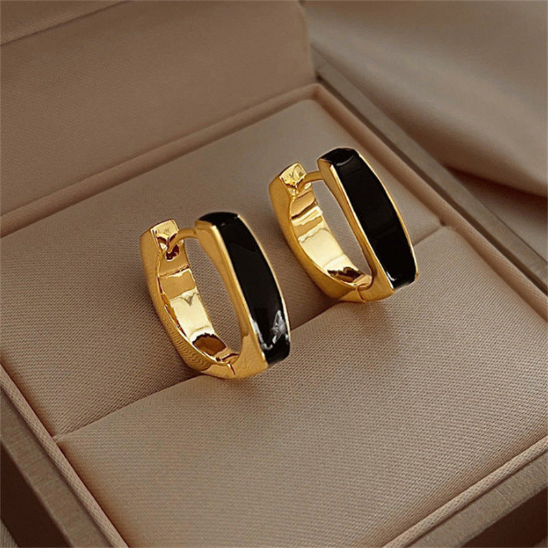 Double-sided Oil Dripping White Ear Clip Simple Exquisite Geometric Square Earrings Weloria