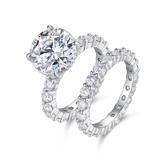 Time Vow - Fashionable Men's And Women's Ring Row Jewelry Set With 5-carat Moissan Diamond S925 Sterling Silver And Platinum-plated Diamond Weloria