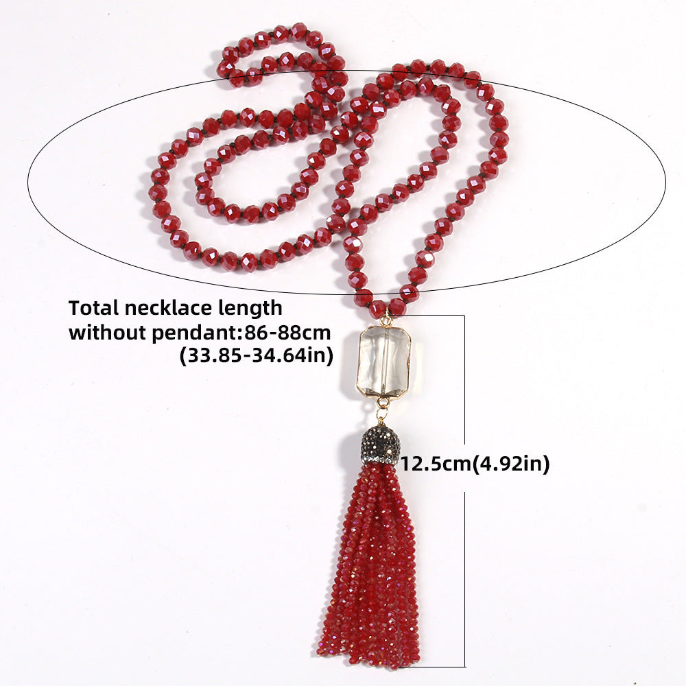 Crystal Glass Necklace Square Glass With Glass Tassel Necklace Sweater Chain Weloria