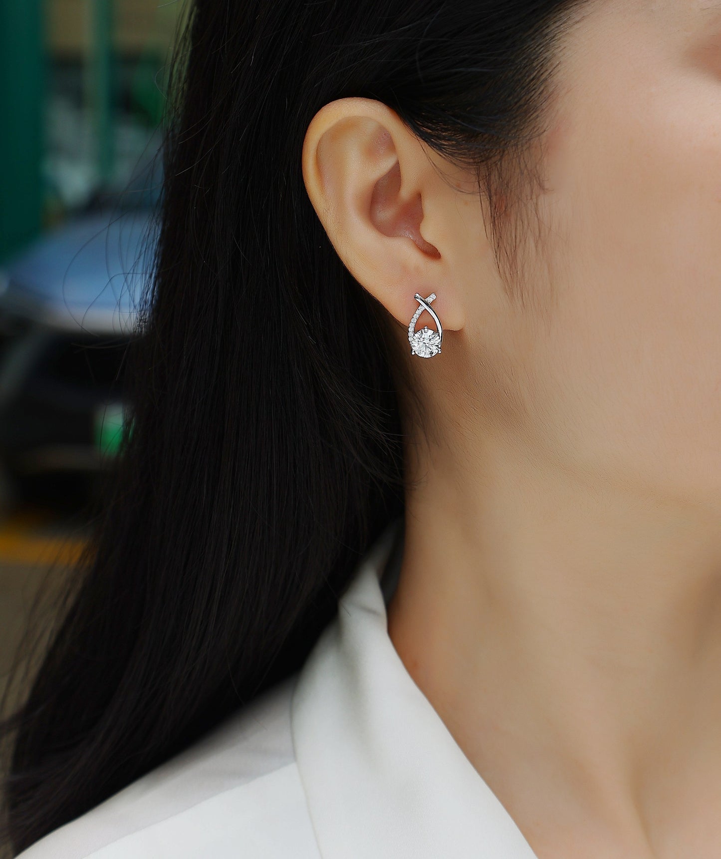 Happy Encounter - Fashionable And Luxurious Diamond Jewelry Set With 1-carat Moissan Diamond S925 Sterling Silver And Platinum-plated Stud Earrings Weloria