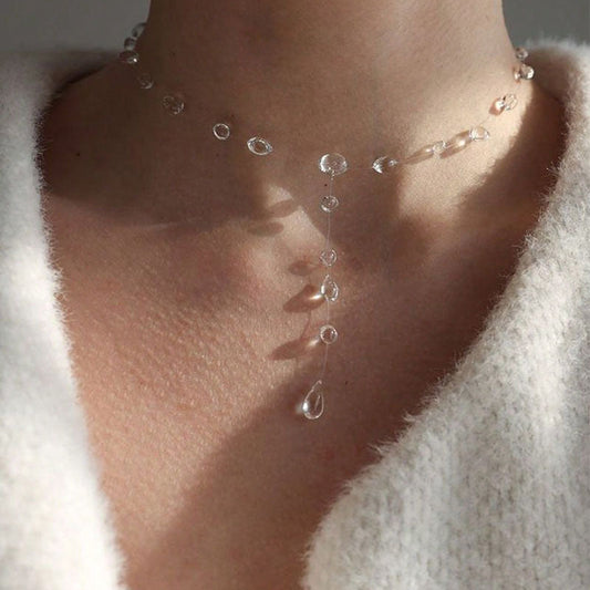 Minimalist Transparent Crystal Dew Earrings Niche High-grade Clavicle Chain Weloria