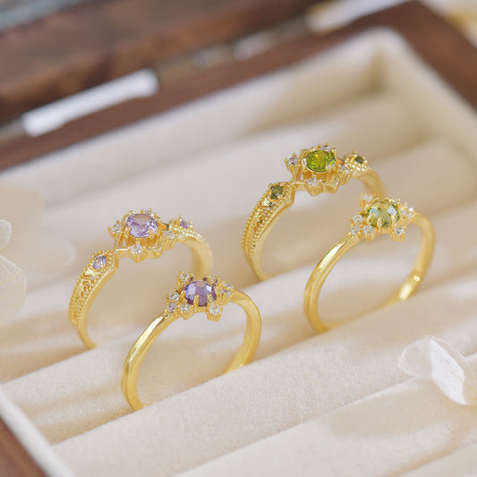 French Style Design Purple Zircon Set Ring For Women Weloria