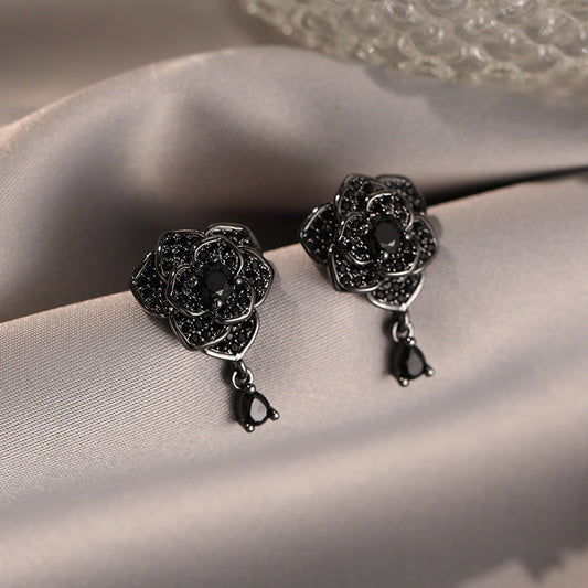 Fashionable Elegant Black Rose Stud Earrings For Women Weloria