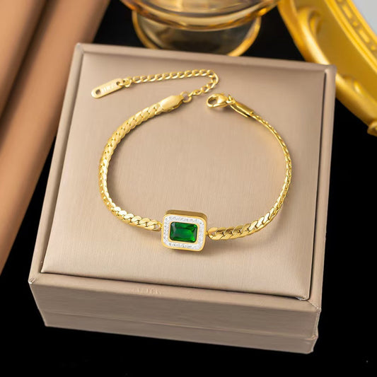 Titanium Steel Green Zircon Inlaid Mud Diamond Colorfast Women's Fashion Bracelet Weloria