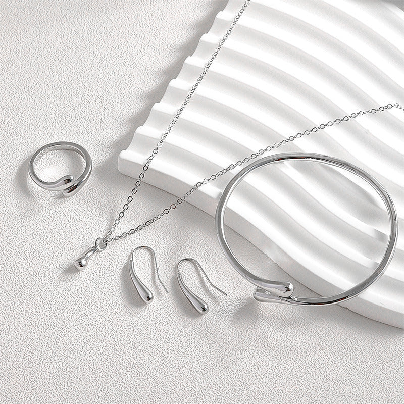 Water Drop Suit Simple Daily Fashion Necklace Earrings Bracelet Ring Suit Weloria