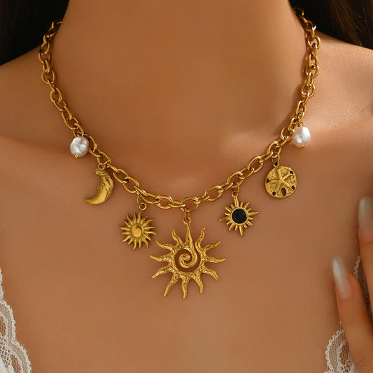 Fashion European And American Style SUNFLOWER Design Jeweled Pendant Clavicle Chain Weloria
